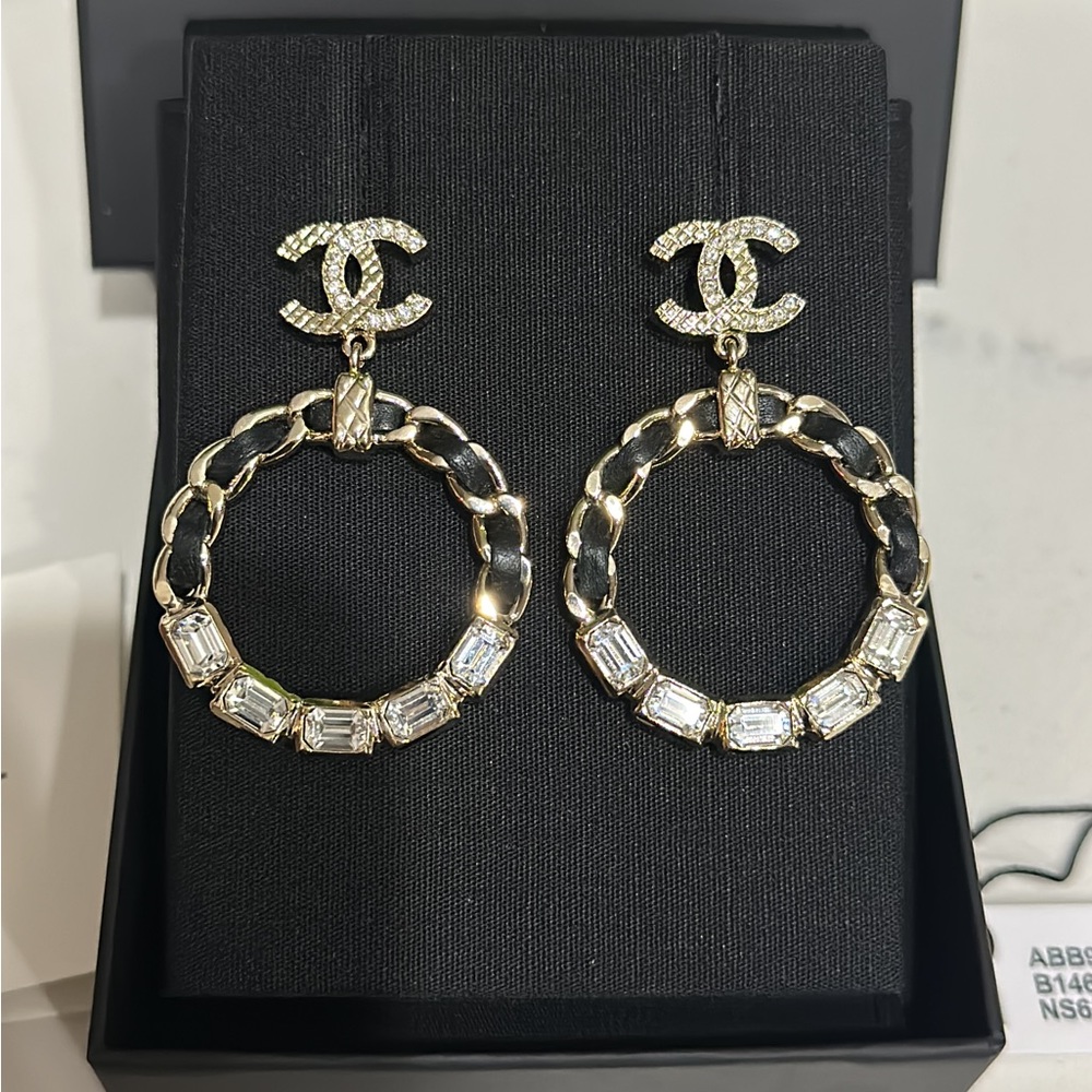 CHANEL 23K Statement Dangle CC Crystal Earrings